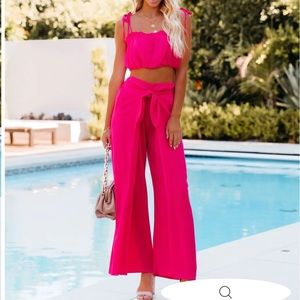 VICI— payson high rise tie front pants and crop with ties matching set